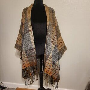 Plaid Shawl Wrap Fringed Poncho Cover Up ONE SIZE FESTIVAL TRAVEL WORK BOHO Cozy